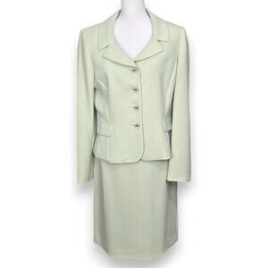 Tahari Wmns Light Green Midi Lined 2 Piece Skirt Suit Set Size 12 Long Sleeve